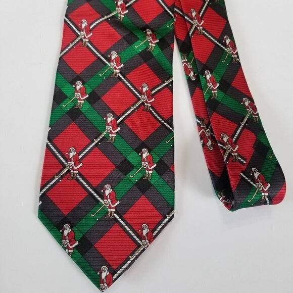 Hallmark Golf Santa Men's Silk Necktie Christmas Holiday Traditions Hand Made - Picture 1 of 8